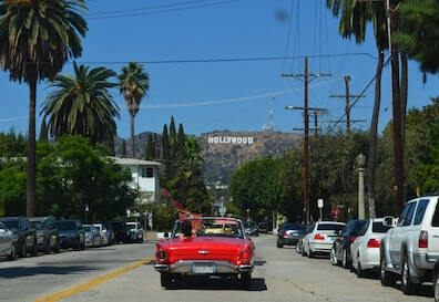 Driving car through Los Angeles
